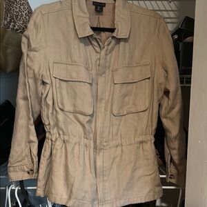 Tahari Tan Utility Jacket with Collared Neckline and Elasticized Waist NWOT